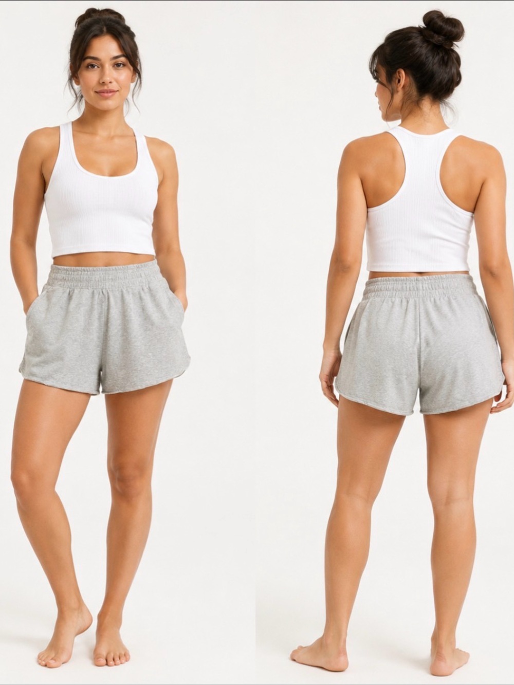 aerie Light Heather Gray Elastic Waist Athletic Lounging Minimalist Shorts Med
